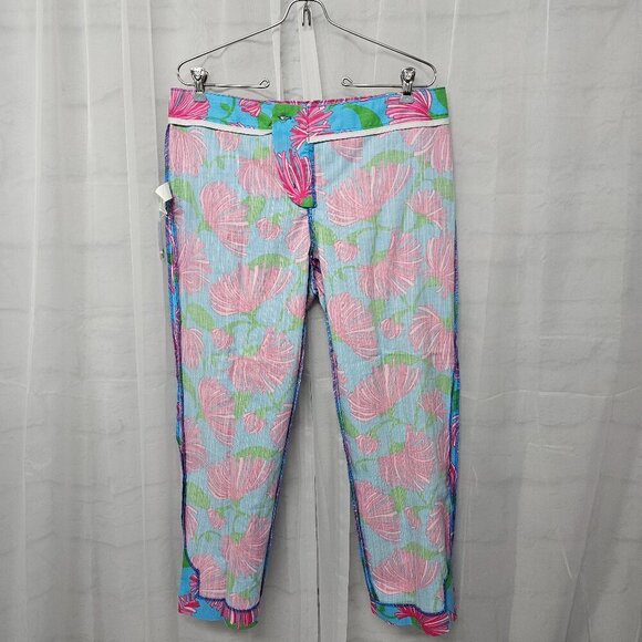 NWOT Lilly Pulitzer Blue Pink Resort Fit Beach Vacation Cropped Pants10 - Picture 9 of 16